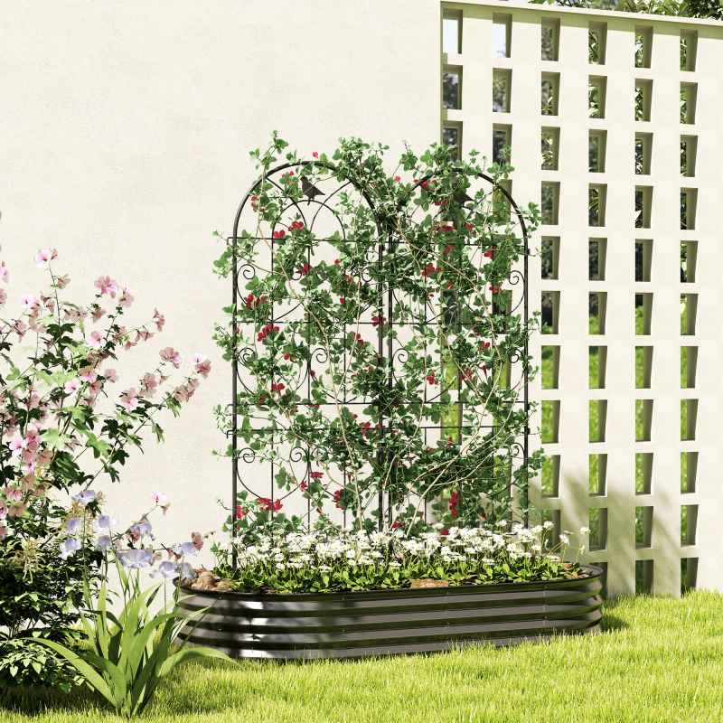 Outsunny Set of 2 Metal Garden Trellis, Decorative Trellis Panels for Climbing Outdoor Plants, Vegetables, Vines, Flowers, 150 x 50 cm, Bird Design