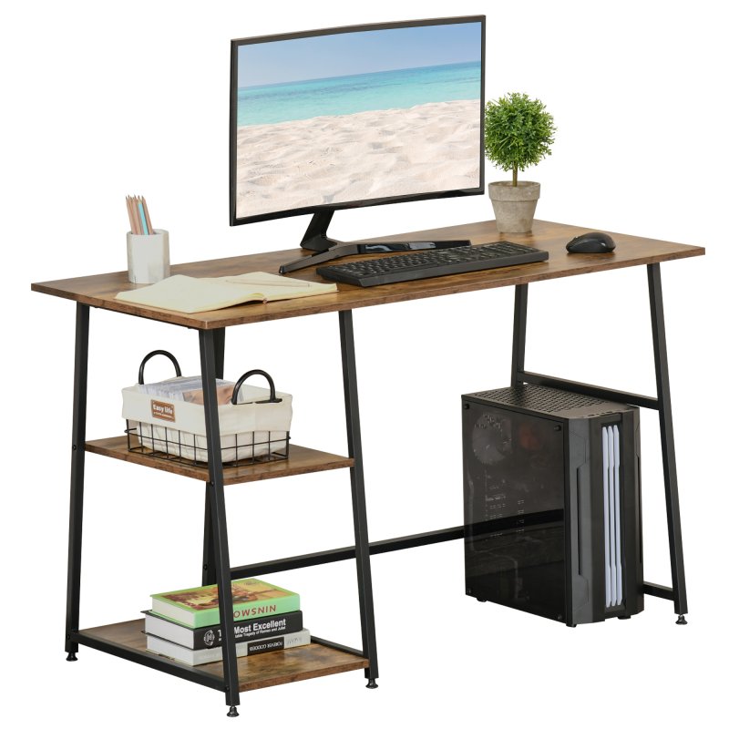 HOMCOM Computer Desk with Storage, Industrial Home Office Desk with 2 Tier Shelves and Steel Frame, Computer Table for Study Room