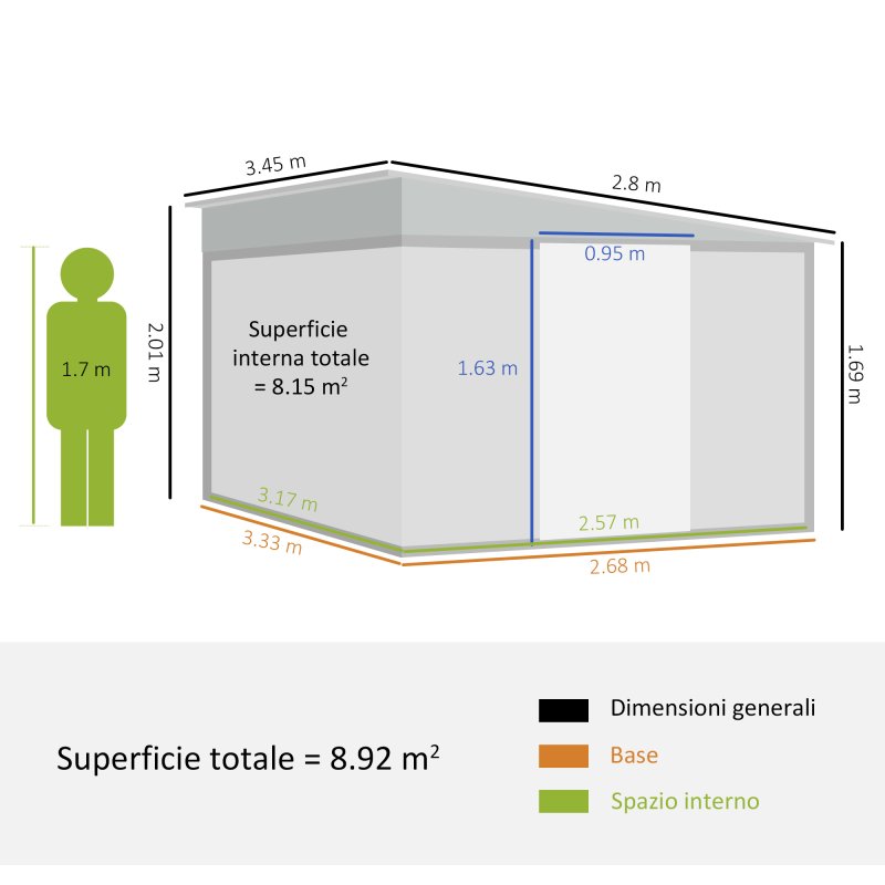 Outsunny 11.3 x 9.2ft Lean to Metal Garden Shed, Outdoor Galvanised Tool Storage House with Double Sliding Doors and 2 Air Vents, Black