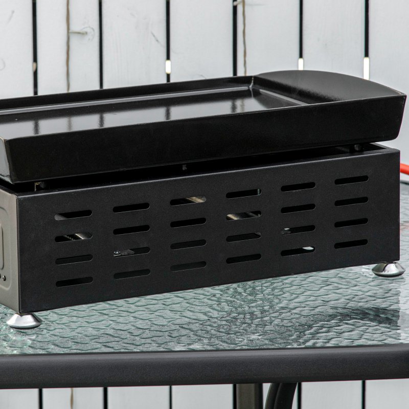 Outsunny Gas Plancha Grill with 2 Stainless Steel Burner, 10kW, Portable Tabletop Gas BBQ with Non-Stick Griddle for Camping Picnic Garden Party Festival