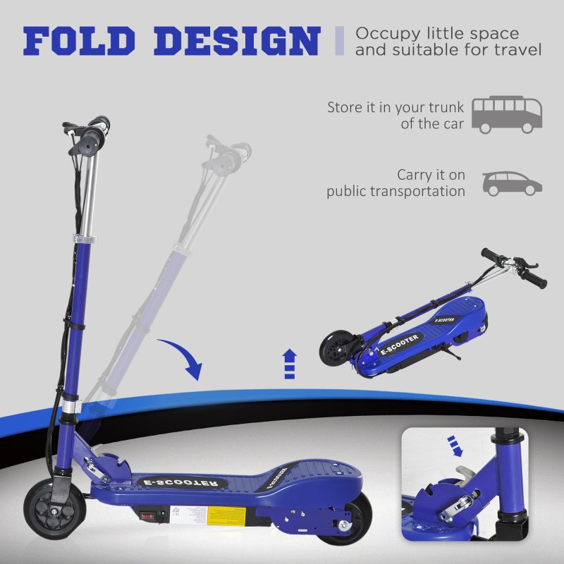 HOMCOM Electric Scooter for Kids, 120W Foldable E Scooter for Age 7-14 with Adjustable Height, Rear Brakes, Up to 12 KM/H, Maximum Range 10 KM, Blue