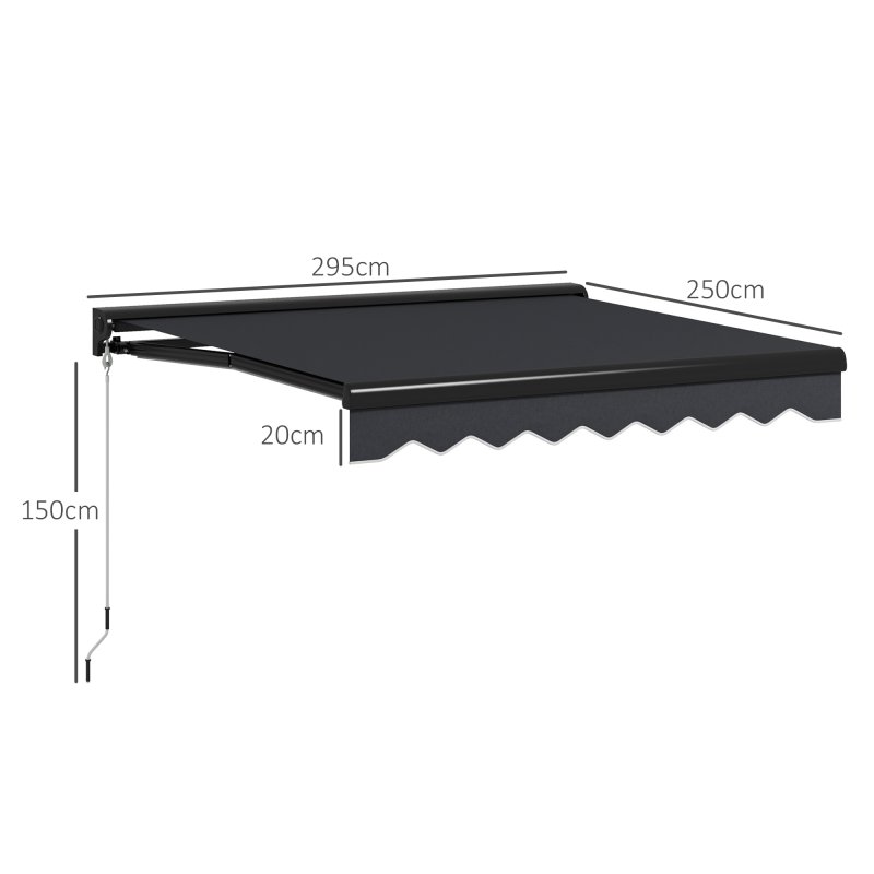 Outsunny 3 x 2.5m Electric Awning with LED Light and Remote Controller, Aluminium Frame Retractable Awning Half Cassette Sun Canopies for Garden Patio Deck Door Window