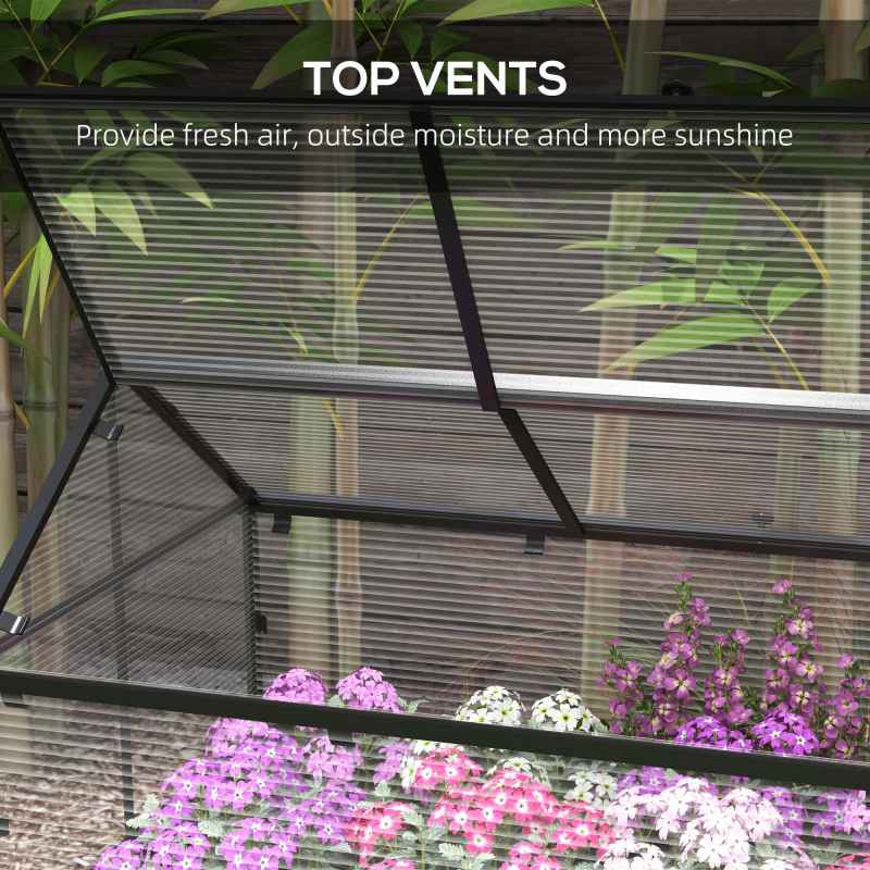 Outsunny Raised Garden Bed with Cold Frame Greenhouse, Elevated Wood Planter Box with Polycarbonate Panel and Top Vent for Vegetables, Flowers, Herbs, 120 x 60 x 103cm, Distressed Grey