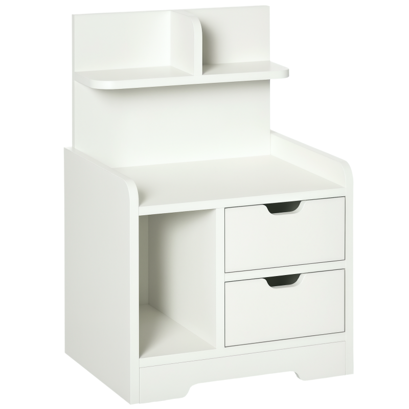 HOMCOM Bedside Table, Small Bedside Cabinet with 2 Drawers and Storage Shelves, Accent Table for Living Room, Bedroom, White