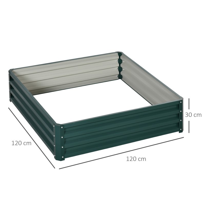Outsunny 432L Square Raised Garden Bed Box with Weatherized Steel Frame for Vegetables, Flowers and Herbs, 120 x 120 x 30cm, Green