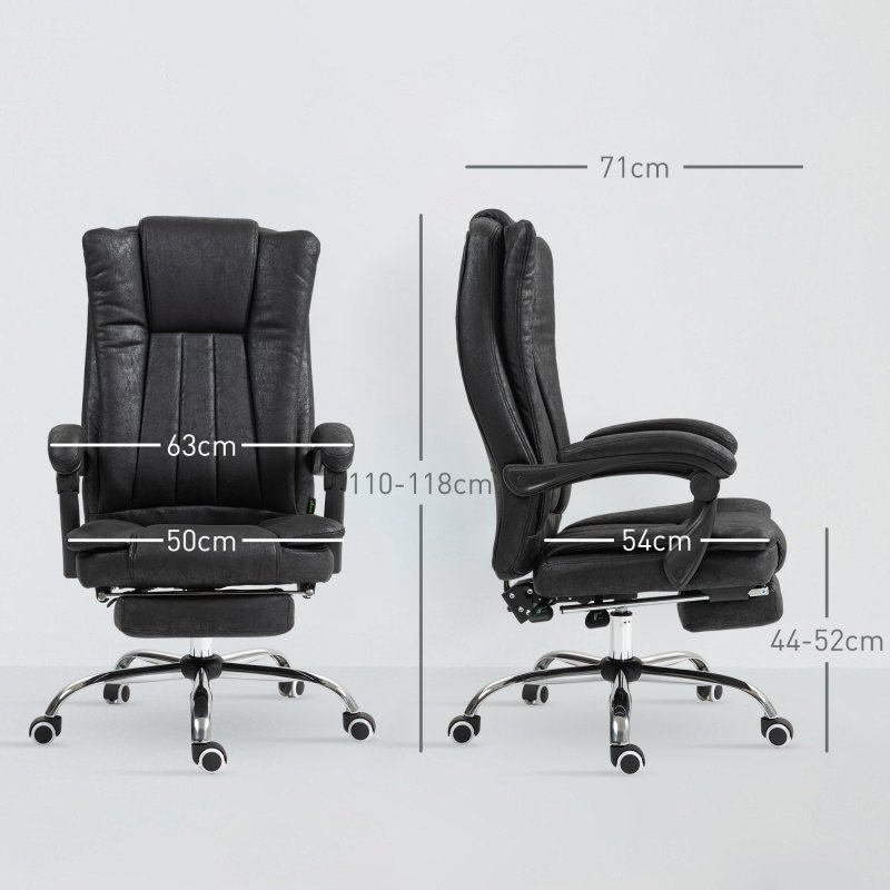 Vinsetto Office Chair, Microfibre Reclining Computer Desk Chair with Footrest and Adjustable Height, Swivel Wheels for Home Office, Black