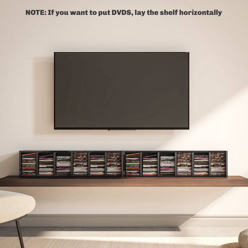 HOMCOM 204 CD Media Display Shelf Unit Set of 2 Blu-Ray Tower Rack w/ Adjustable Shelves Bookcase Storage Organiser, High Gloss Black