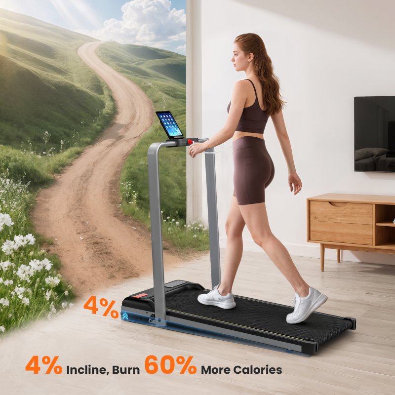 SPORTNOW Folding Treadmill with Incline, 2 in 1 Under Desk Walking Pad Treadmills for Home Office with Remote Control and LED Display, 2.0HP, 1-6KM/H, No Assembly