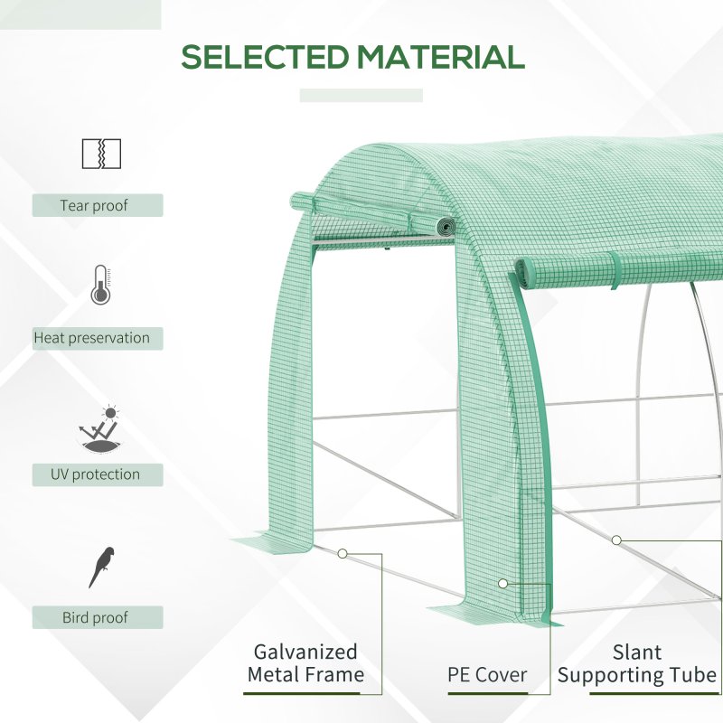 Outsunny 4 x 3 x 2 m Polytunnel Greenhouse with Roll-up Side Walls, Walk-in Grow House Tent with Steel Frame, Reinforced Cover, Zipped Door and 12 Mesh Windows for Garden, Green