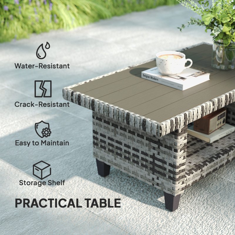 Outsunny 6 Pieces Rattan Garden Furniture Set, 5 Seater Wicker Outdoor Furniture Set with 2 Armchairs, Steel Frame Coffee Table and Cushions for Balcony, Porch, Navy Blue