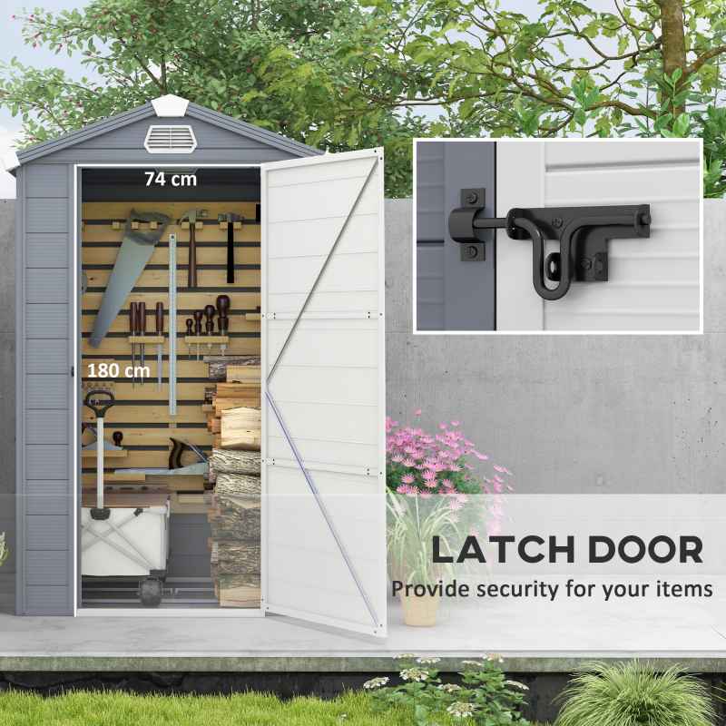 Outsunny 4 x 3ft Plastic Garden Storage Shed with Foundation Kit, Polypropylene Outdoor Storage Tool House with Ventilation Slots and Lockable Door, Grey