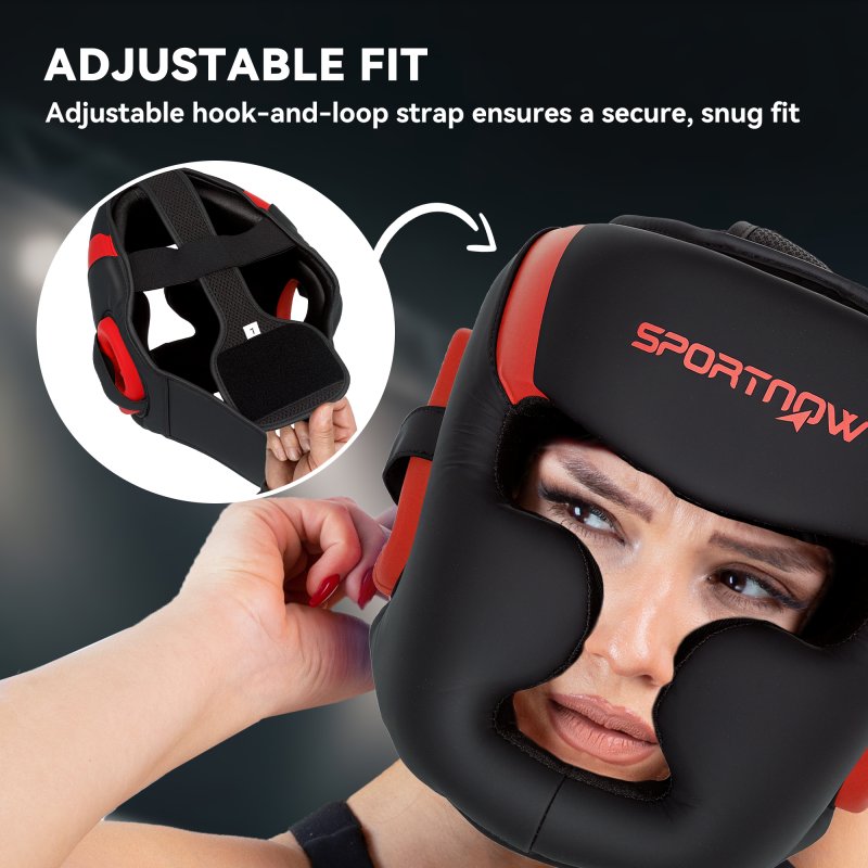 SPORTNOW Boxing Headguard, Boxing Headgear Helmet with Adjustable Strap for Full Face Protection for Kickboxing, Sparring, Martial Arts, Karate, Taekwondo, Red/Black