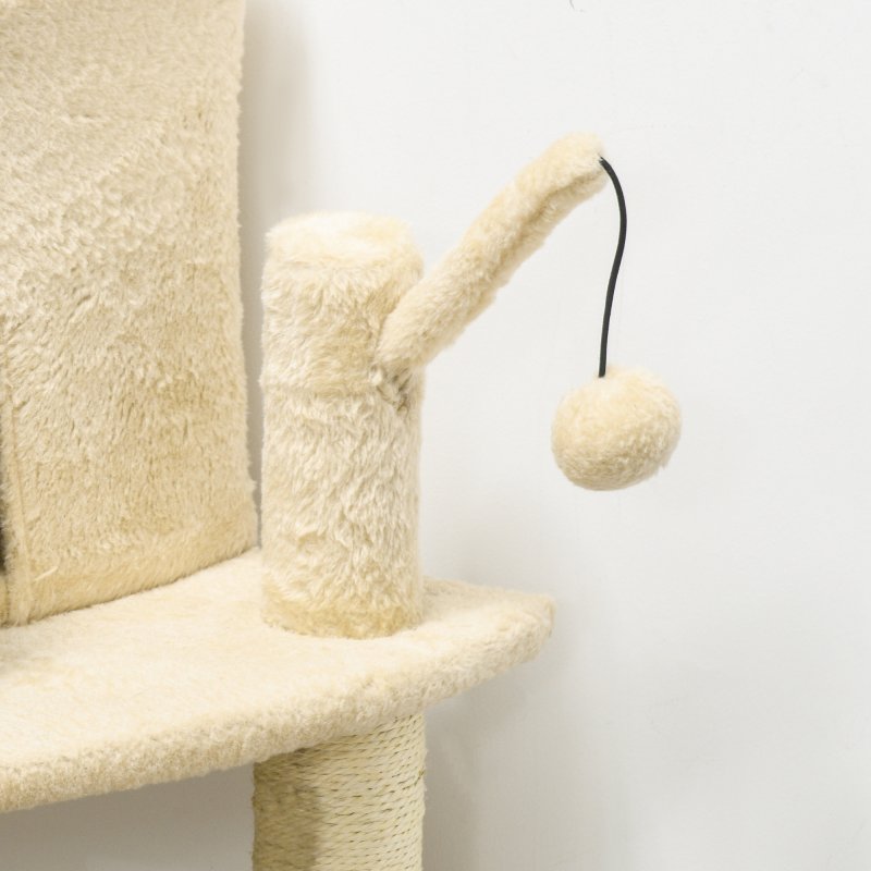 PawHut Cat Tree Tower for Indoor Cats Cat Scratching Post 100cm Climbing Frame Kitten Activity Centre with Sisal Condo Hammock Bed Hanging Toy, Cream White