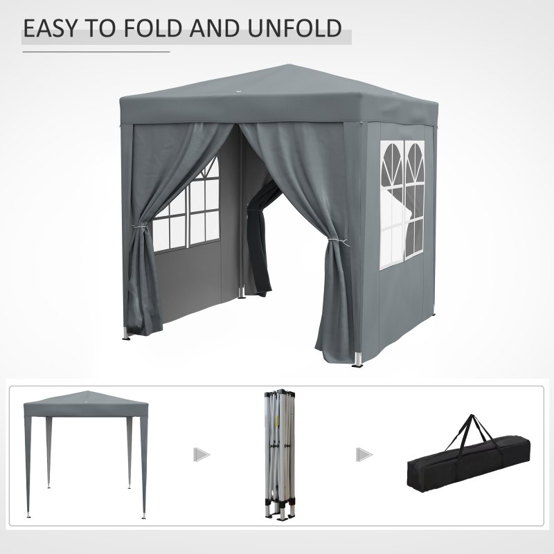 Outsunny 2 x 2 m Garden Pop Up Gazebo, Wedding Party Tent Marquee, Water Resistant Awning Canopy With Sidewalls, Windows, Carry Bag, Grey