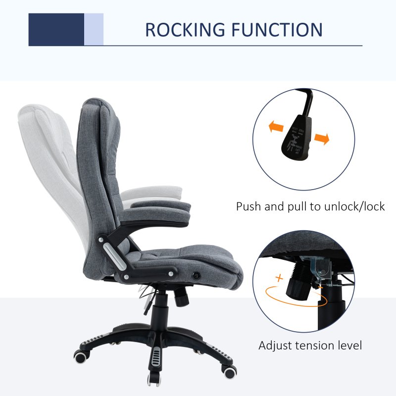 Vinsetto Executive Office Chair, Linen Ergonomic Desk Chair, Swivel Computer Chair with 130° Reclining Back, Adjustable Height and Armrests for Home and Work, Grey
