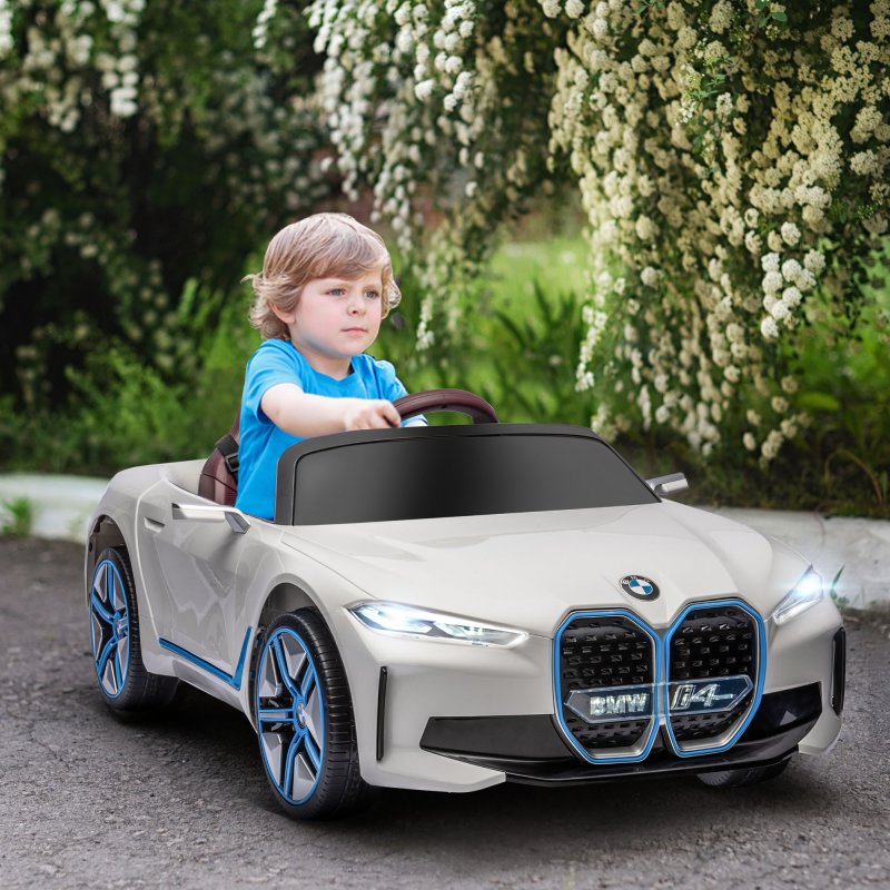 HOMCOM BMW i4 Licensed 12V Electric Car for Kids, Kids Electric Ride-on with Remote Control, Suspension Wheels, Music, Horn, Lights, MP3 Slot, Portable Battery, for Ages 3-6 Years - White