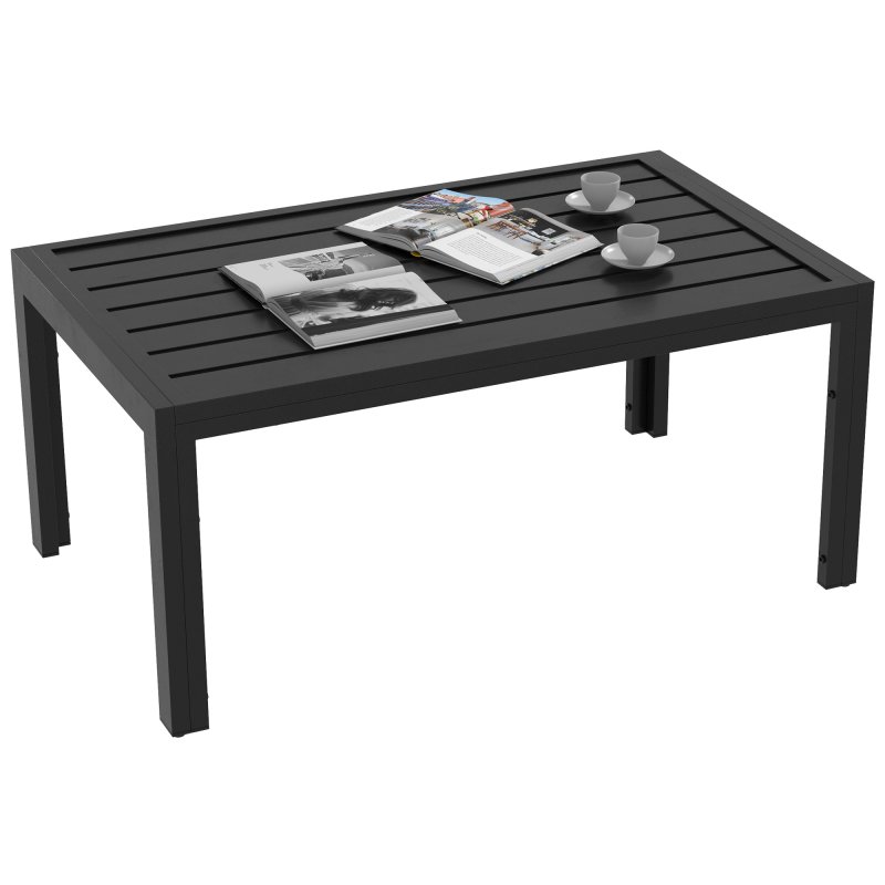 Outsunny Garden Coffee Table, Rectangular Patio Side Table with Steel Frame and Slat Tabletop for Outdoor, Balcony, 101.5 x 61cm, Black