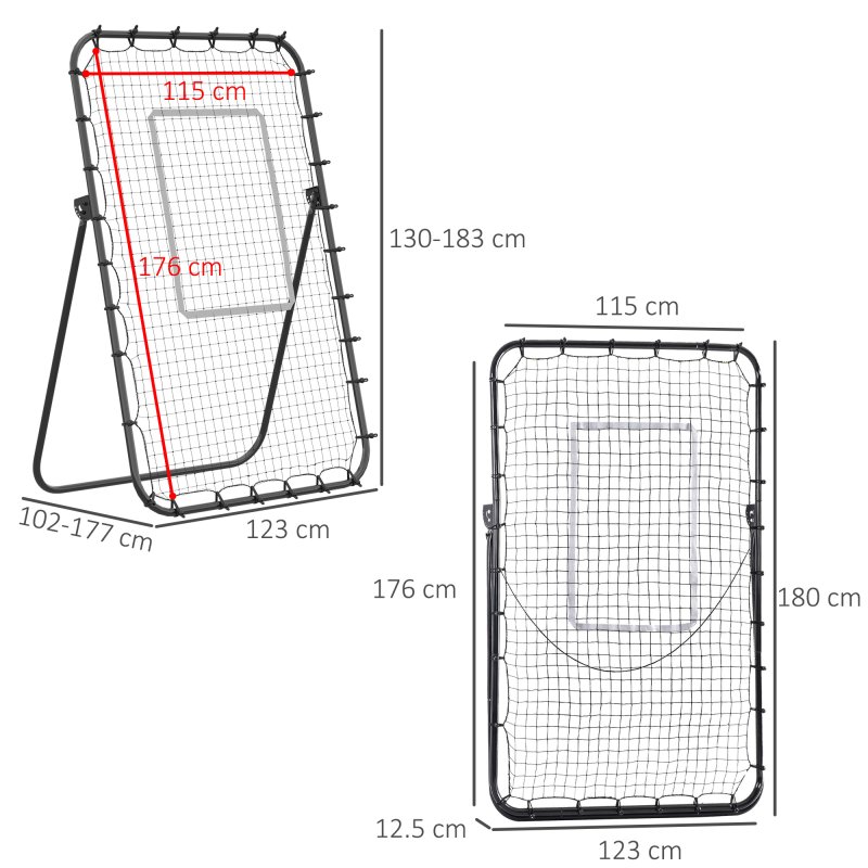 HOMCOM Foldable Football Rebounder Net, Large Football Goal Training Aid Soccer Kickback Target Zone Goal Play Adjustable Angles for  Kids & Adult Black