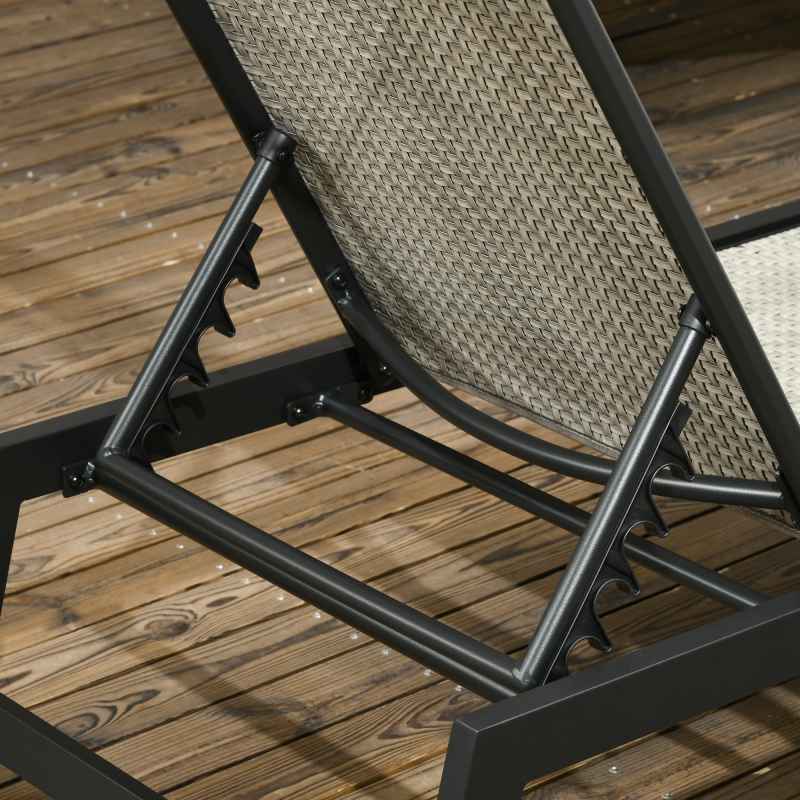 Outsunny Outdoor PE Rattan Sun Lounger, Patio Wicker Chaise Lounge Chair with 5-Position Backrest, Wheels for Sun Room, Garden, Poolside, Grey