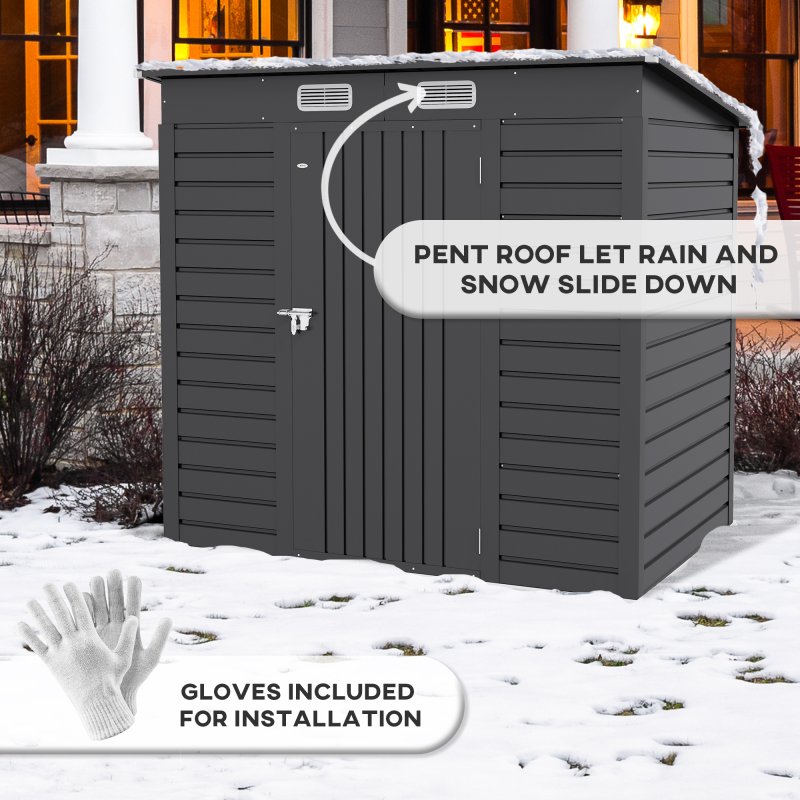 Outsunny 6.3 x 4.3FT Garden Shed, Galvanised Metal Shed, Easy to Assemble, Outdoor Tool Storage Shed with Pent Roof, Lockable Door and 2 Vents, Grey