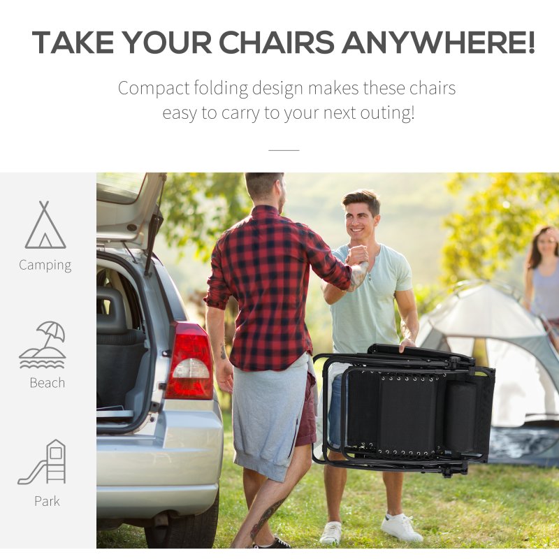 Outsunny Foldable Reclining Garden Chair with Headrest, Zero Gravity Deck Sun Lounger Seat Chair with Footrest, Armrest, Cup Holder & Canopy Shade, Black