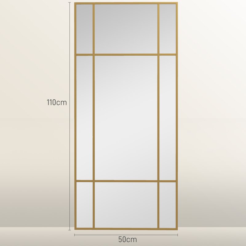 HOMCOM Rectangle Wall Mirror, 110 x 50cm Window Style Vanity Mirror with Metal Frame, Decorative Hanging Mirror for Living Room, Bedroom, Entryway, Vertical or Horizontal, Gold Tone