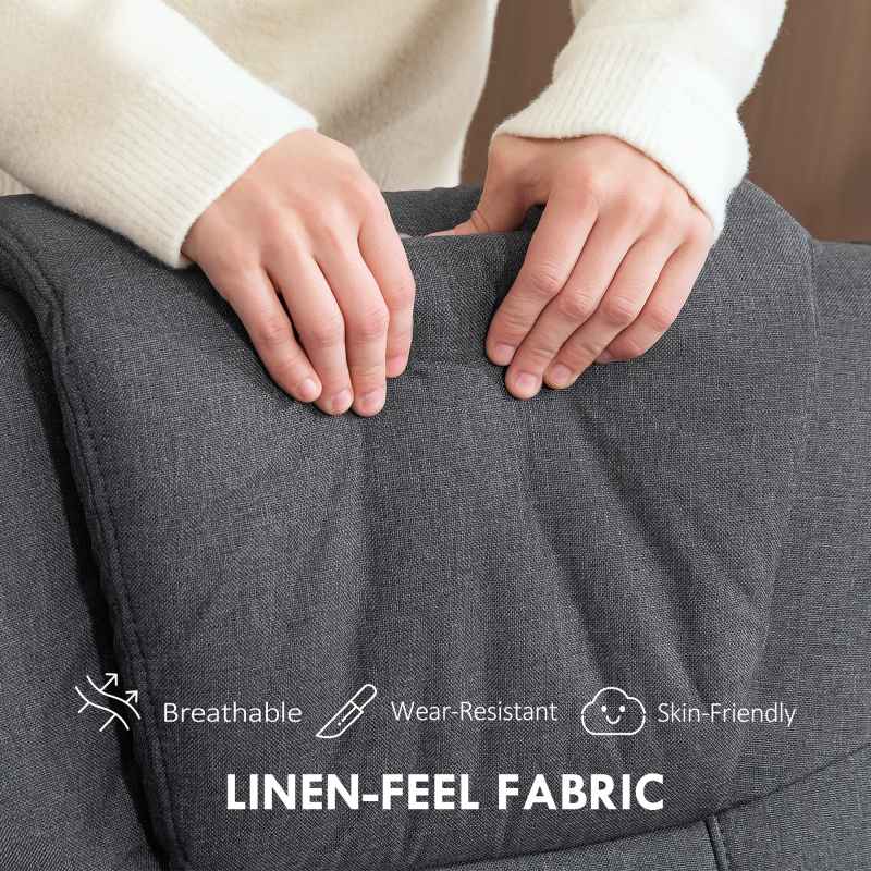 HOMCOM Rocker Swivel Recliner Chair with Footstool, Linen Fabric Recliner Armchair with Ottoman, Wood Base, Upholstered Reclining Chair for Living Room, Bedroom, Office, Charcoal Grey