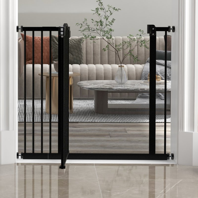 PawHut Pressure Fit Dog Stair Gate No Drilling Safety Gate Auto Close for Doorways, Hallways, 74-94cm Adjustable, 78cm Tall, Black