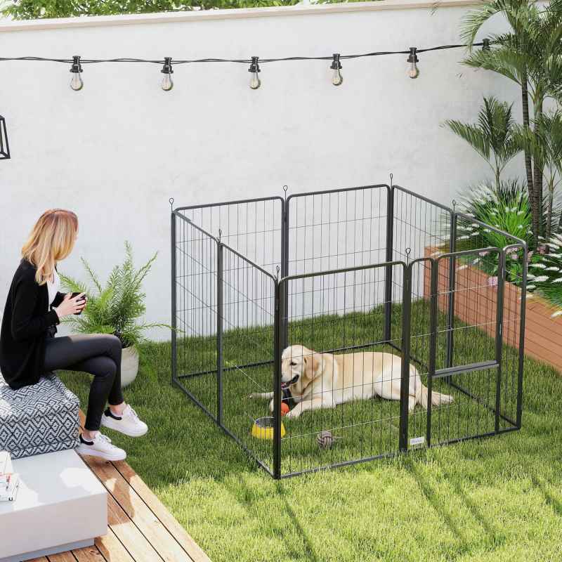 PawHut Dog Pen, 8 Panel Puppy Pen, Steel Dog Playpen, for Large Breeds, 100cm Tall, Black