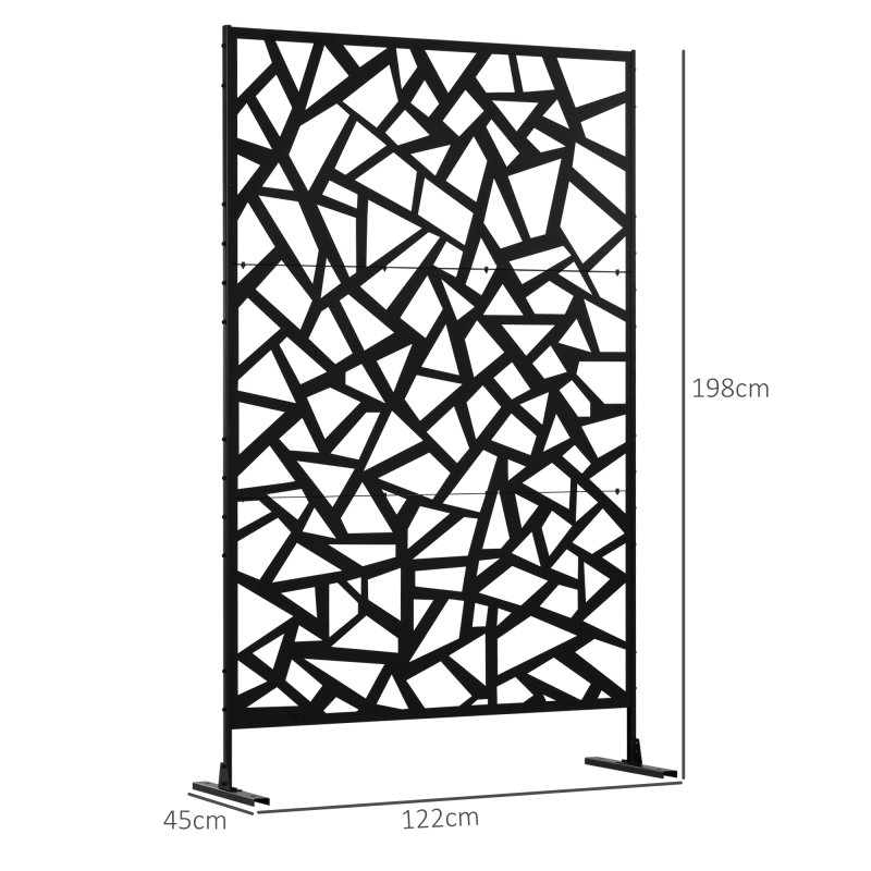 Outsunny Decorative Garden Privacy Screen with Stand, 6.5FT Freestanding Metal Outdoor Divider, Decorative Privacy Panel with Expansion Screws for Garden Pool Hot Tub, Irregular Figure Style, Black