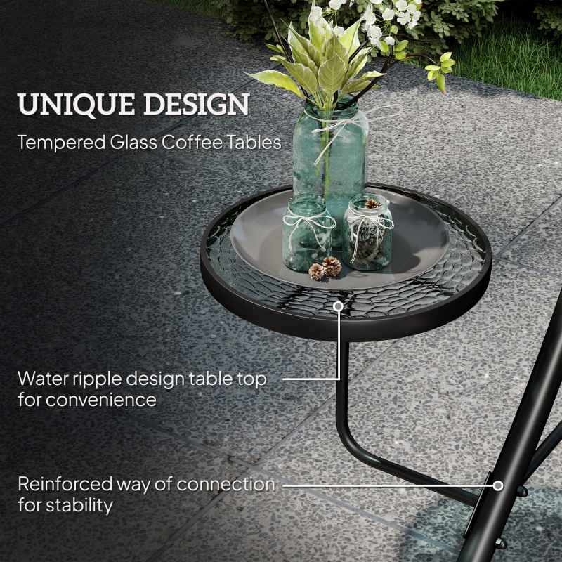 Outsunny 3 Seater Garden Swing Seat Swing Chair with Adjustable Canopy, Removable Cushion and Coffee Tables for Outdoor Patio Garden Dark Grey