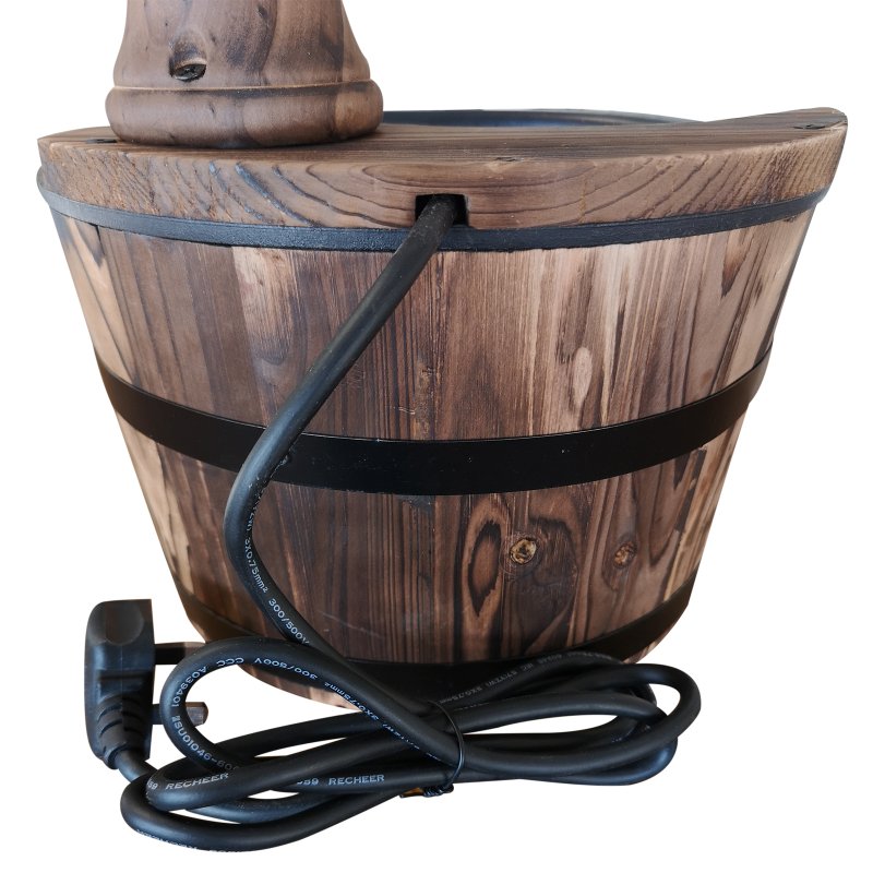 Outsunny Barrel Patio Water Fountain Wood Garden Decorative Ornament Water Feature w/ Electric Pump