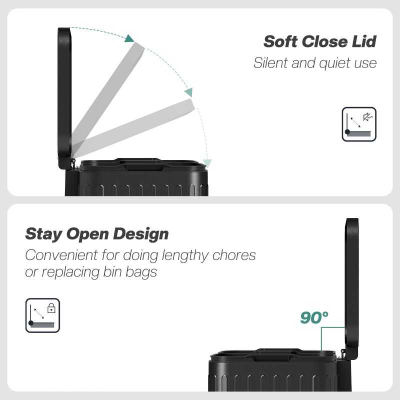 HOMCOM Dual Kitchen Bin, 2 x 20L Double Bin for Recycling and Waste, Fingerprint-proof Pedal Bin with Soft-Close Lid, Removable Inner Buckets