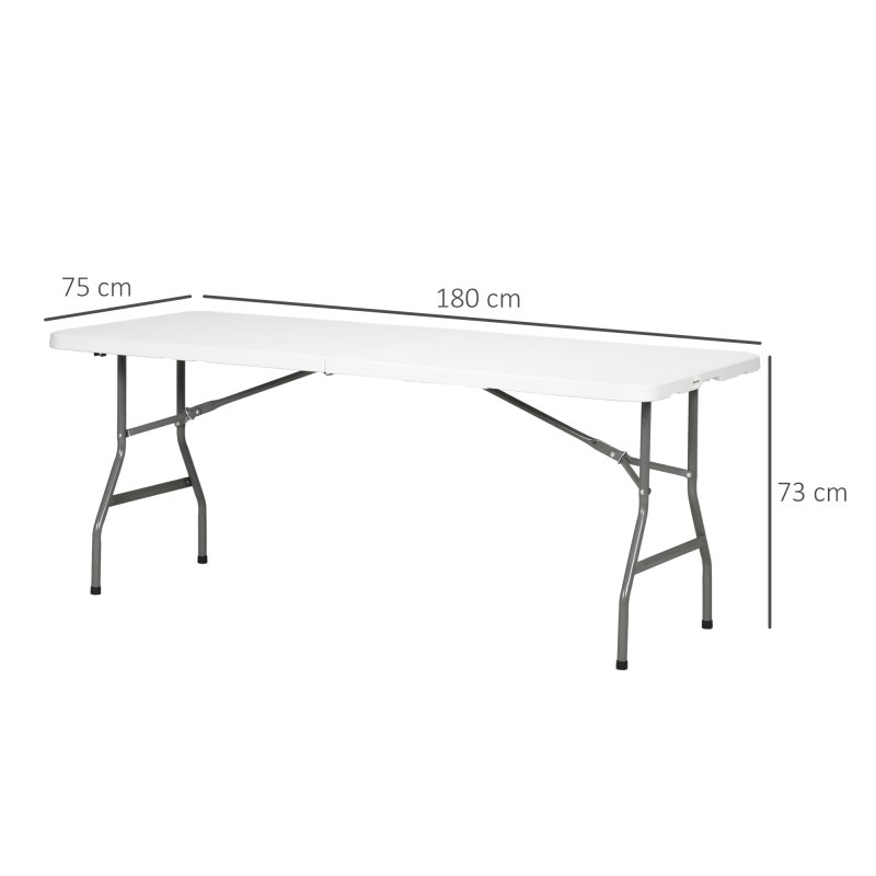 Outsunny Folding Garden Table, 180 x 75cm Rectangular HDPE Outdoor Picnic Table for 6, Metal Frame for Patio, Park, White