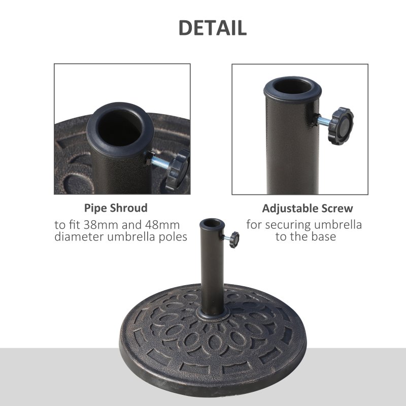 Outsunny 14 kg Round Garden Parasol Base Holder Decorative Resin Umbrella Stand with Adjustable Coupler for Outdoor Patio Market, Bronze Tone