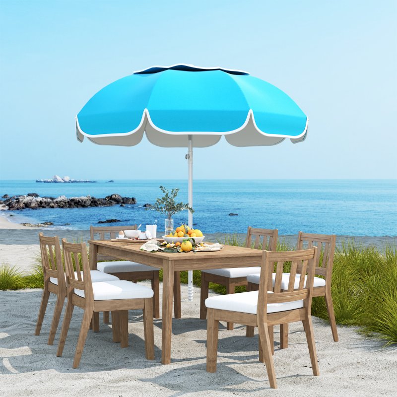 Outsunny 2m Beach Umbrella Portable with Sand Anchor, Adjustable Height & Tilt Beach Parasol with Carry Bag, UPF50+ UV Protection Sunshade Shelter, Blue