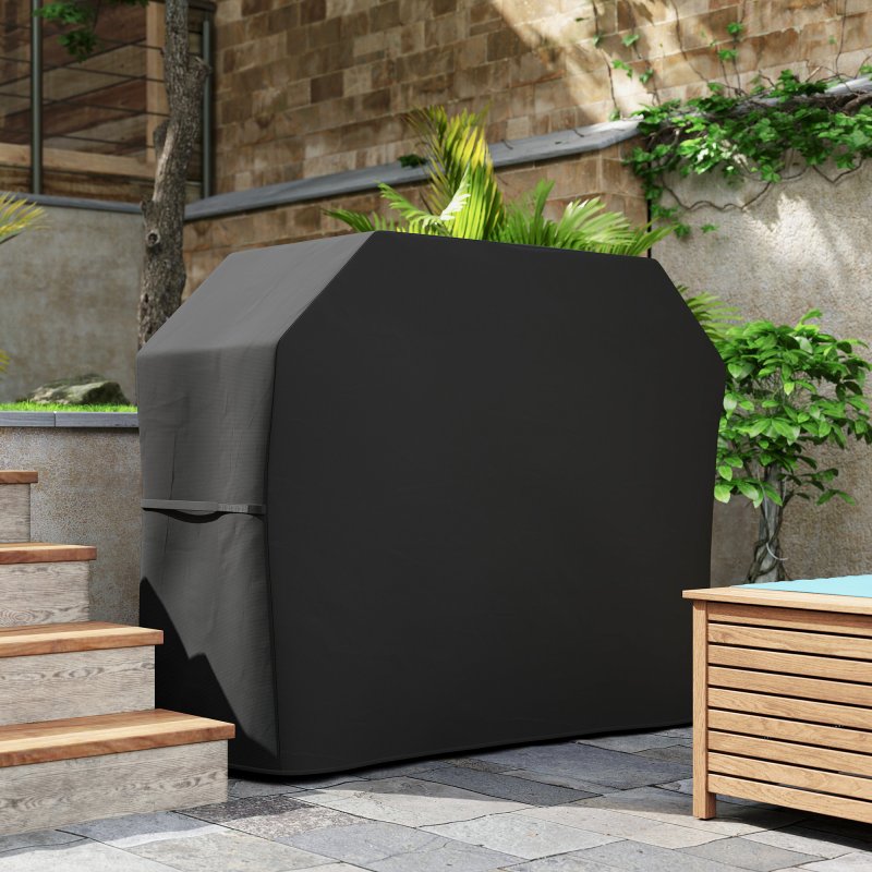 Outsunny BBQ Cover for Rectangular Gas Grill, 420D Oxford Fabric Barbecue Covers, Waterproof UV Protection Rip-Proof, with Windproof Drawstring and Hook and Loop Fasteners, Black, 147 x 61 x 120cm