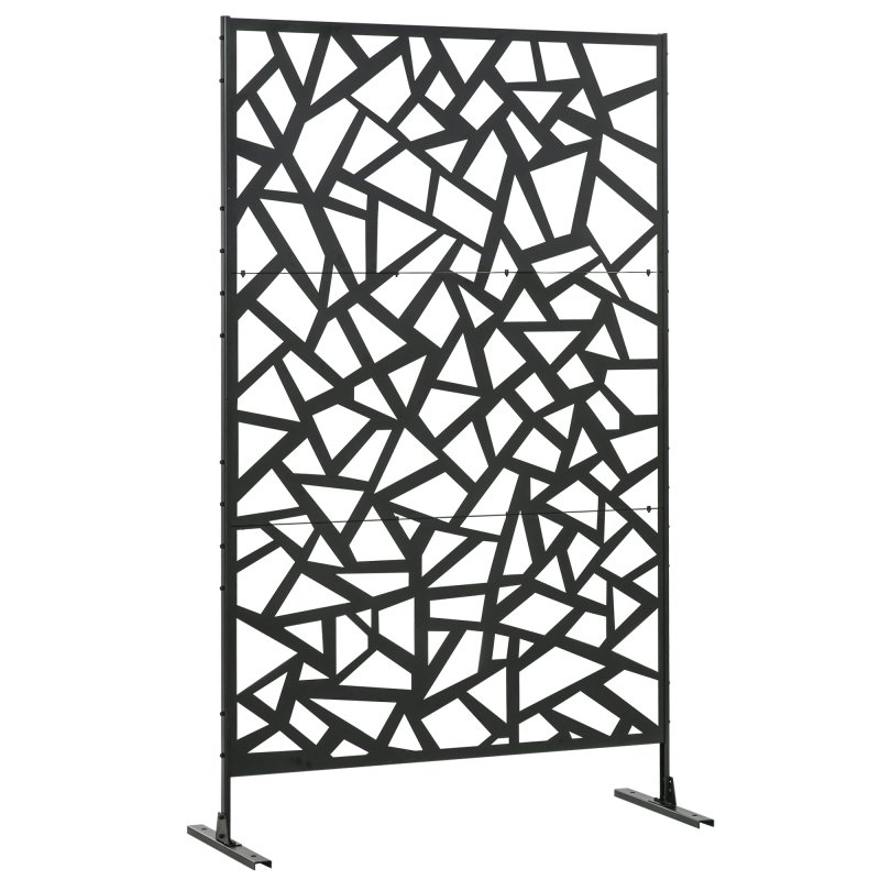 Outsunny Decorative Garden Privacy Screen with Stand, 6.5FT Freestanding Metal Outdoor Divider, Decorative Privacy Panel with Expansion Screws for Garden Pool Hot Tub, Irregular Figure Style, Black
