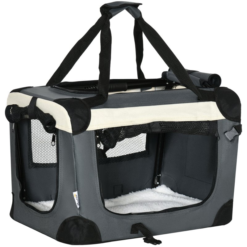 PawHut 51cm Foldable Pet Carrier for Miniature Dogs, Portable Cat Carrier Soft Side Pet Travel Crate with Removable Mat, Breathable Mesh - Grey