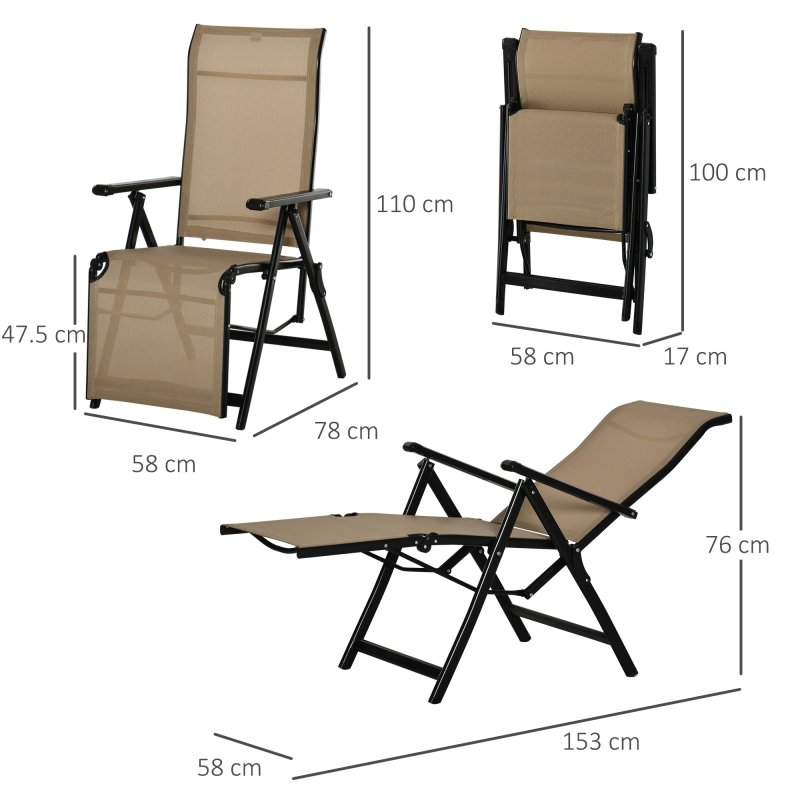 Outdoor Reclining Garden Chair Set of 2, 10-Position Adjustable Folding Sun Lounger Zero Gravity Chairs with Texteline Seat, Armrests and Footrest for Patio, Beige