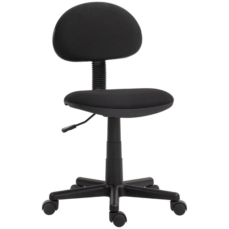 HOMCOM Armless Office Chair, Small Desk Chair, Height Adjustable Computer Chair with Rolling Wheels and Low Back, Black