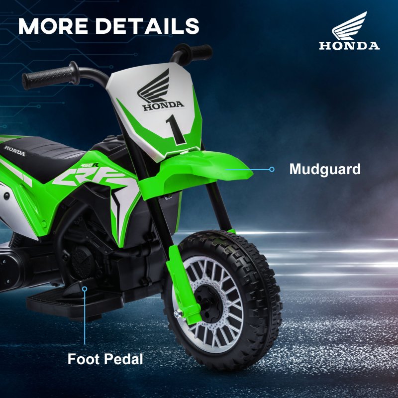 HOMCOM Honda Licensed 6V Kids Electric Motorbike, Three Wheel Ride On Motorcycle Car with Horn, Sound, for Ages 18-36 Months - Green