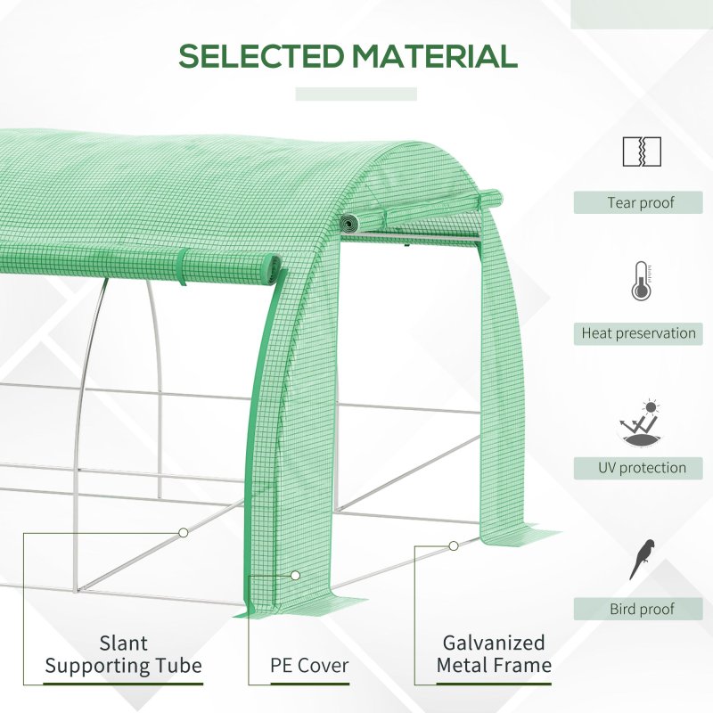 Outsunny 3 x 3 x 2 m Polytunnel Greenhouse with Roll-up Side Walls, Walk-in Grow House Tent with Steel Frame, Reinforced Cover, Zipped Door and 6 Mesh Windows for Garden, Green