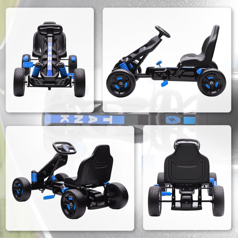 AIYAPLAY Pedal Go Kart, Ride on Racer with Freewheel System, Brake, Non-Slip EVA Wheels, Metal Frame, Go Kart for Kids Ages 3-6 Years, Blue