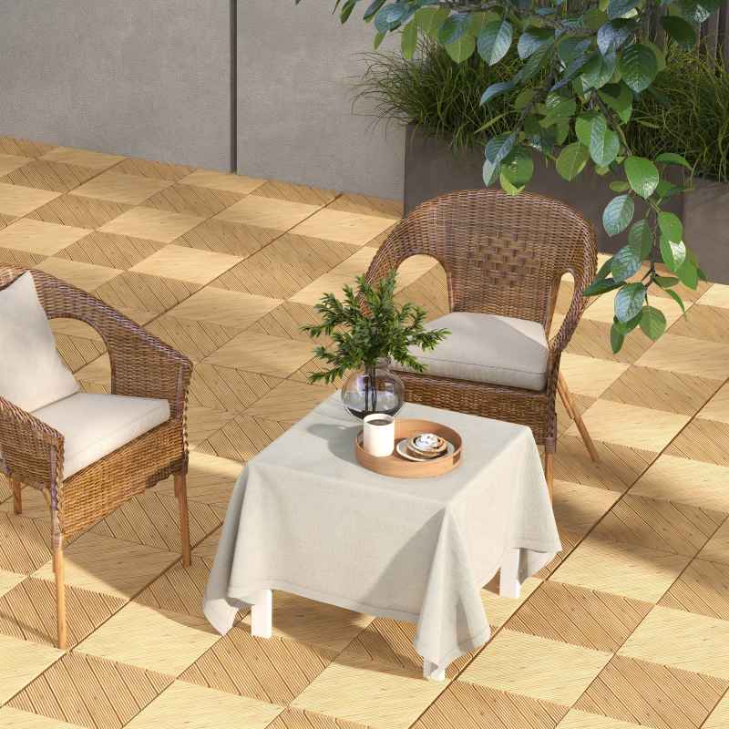 Outsunny 9 Pcs Wooden Interlocking Decking Tiles, 30 x 30 cm Anti-slip Outdoor Flooring Tiles, 0.81m² per Pack, All Weather Use for Patio, Balcony, Terrace, Hot Tub, Yellow