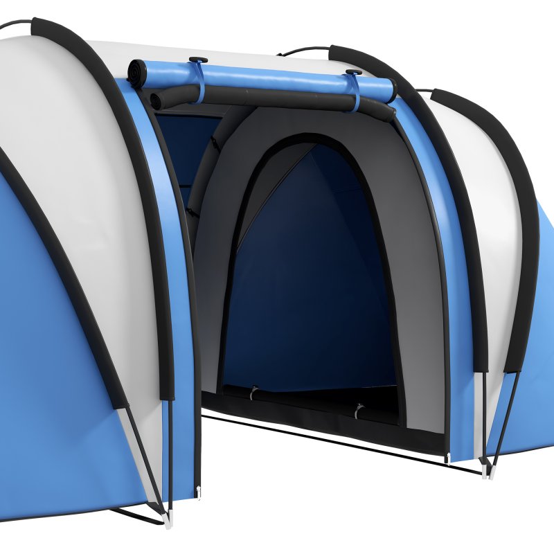 Outsunny 4-5 Man Camping Tent with 2 Bedrooms, Living Area and Awning, 3000mm Waterproof Large Family Tent, Portable with Bag, for Fishing Hiking Festival, Blue