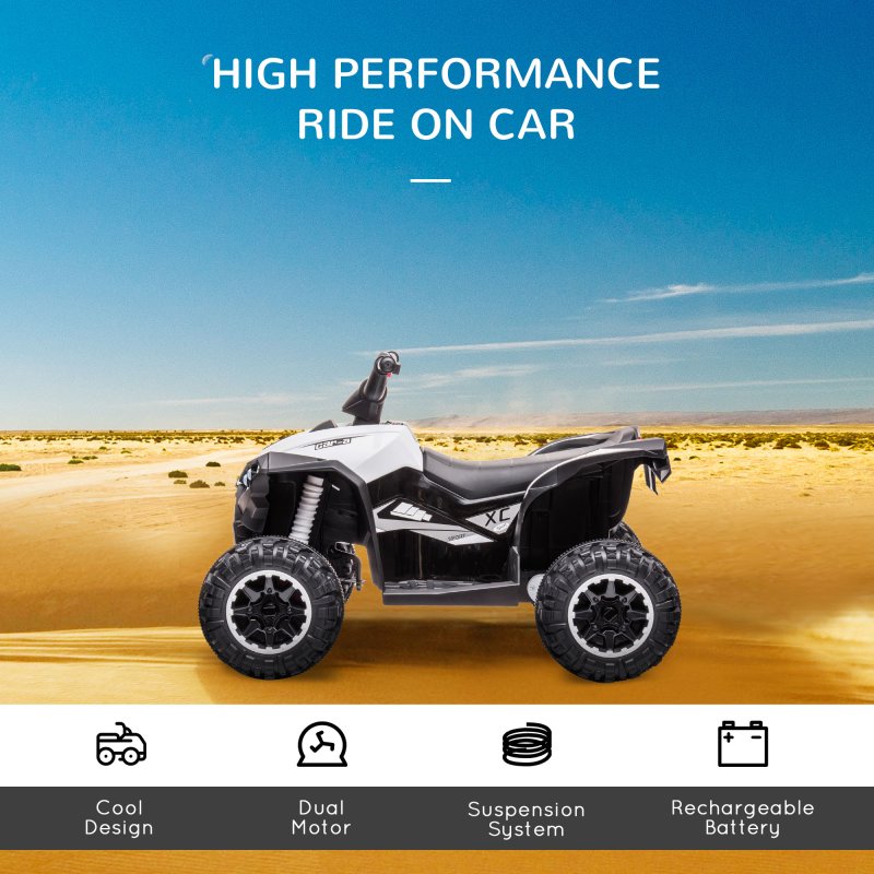 HOMCOM 12V Electric Quad Bike for Kids Ride On Car All Terrain Vehicle Toy, with Forward Reverse Functions, LED Headlights, Music, for Ages 3-5 Years - White