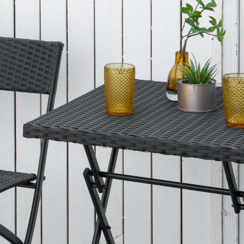 Outsunny 3 Pieces Folding Rattan Bistro Set, Garden Furniture Bistro Set with Folding Garden Table and Chairs, Wicker Balcony Furniture for Outdoor, Patio, Porch, Brown