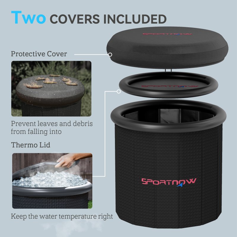 SPORTNOW Outdoor Bath Tub, 300L Portable Cold Water Therapy Tub, Recovery Cold Plunge Pool with Lid, Cover, Carry Bag, for Athletes, Black