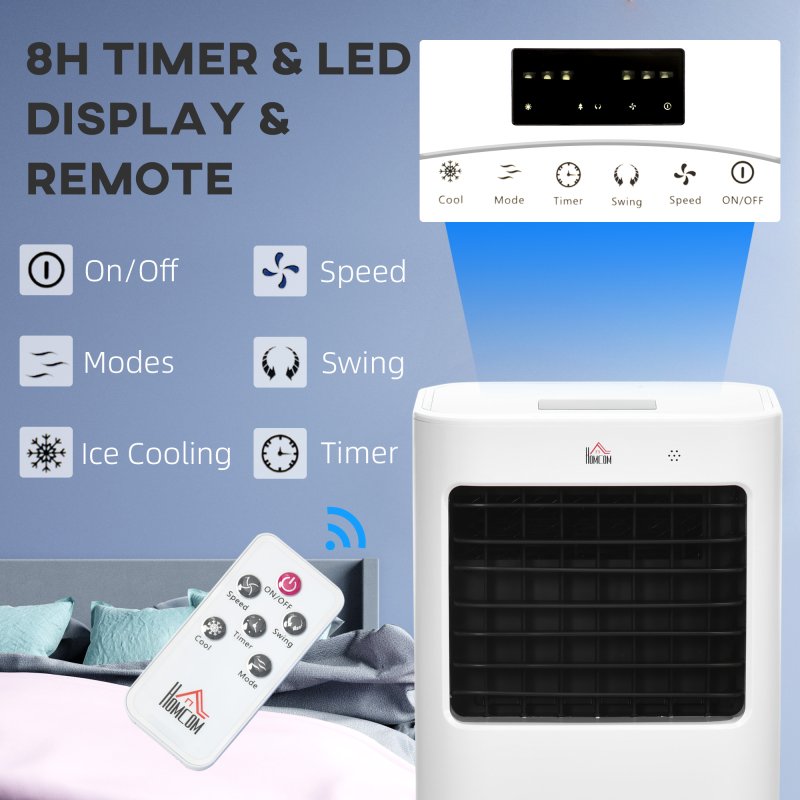 HOMCOM 3-in-1 Portable Air Cooler with 15 Litre Capacity, Evaporative Air Cooler with Automatic Oscillation, 3 Modes, 3 Speeds, Ice Boxes, Air Conditioner Fan for Home, Bedroom, Office